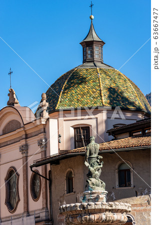 Dome with green and yellow majolica roof tiles - Trento Italy 63667477