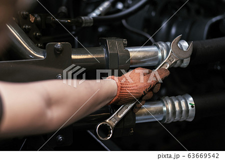 Banner with close up view of hydraulic pipes of 63669542