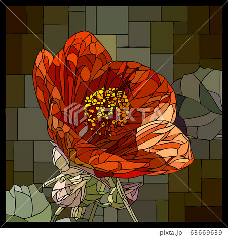 Vector stained glass window with blooming red abutilons. Vector stained glass window with blooming red abutilons. 63669639