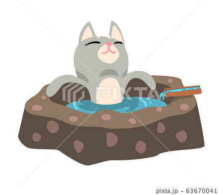 Funny Grey Cat Taking an Onsen Bath Outdoor, Cute Pet Animal Enjoying Spa Procedure Vector illustration Funny Grey Cat Taking an Onsen Bath Outdoor, Cute Pet Animal Enjoying Spa Procedure Vector illustration 63670041