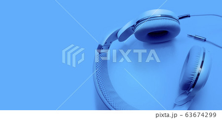 Top view blue headphones 63674299