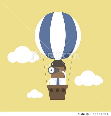 afarican_88.epsAfrican businessman look at binoculars on balloons that are floating in the sky. 63674861