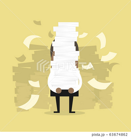 African businessman holding a lot of documents in his hands. African businessman holding a lot of documents in his hands. 63674862