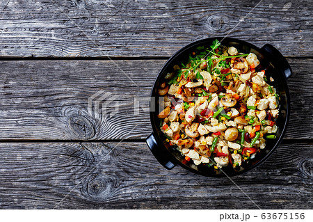 Corn, beans, red pepper, peas, carrot with chicken Corn, beans, red pepper, peas, carrot with chicken 63675156