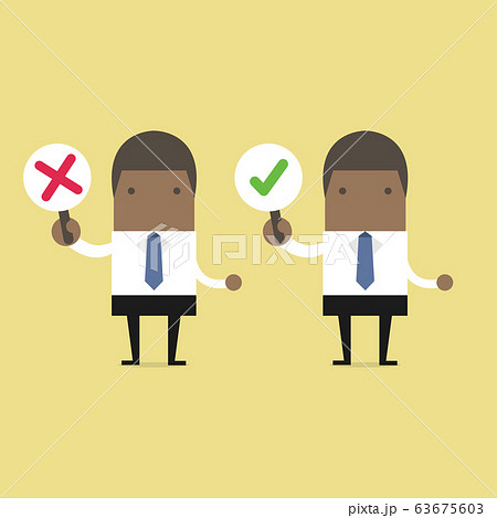 African businessman with right and wrong signs. 63675603
