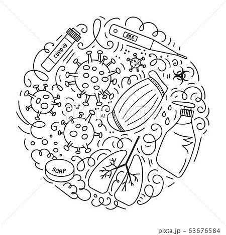 Coronavirus hand drawn vector doodles Coronavirus hand drawn vector doodles 63676584