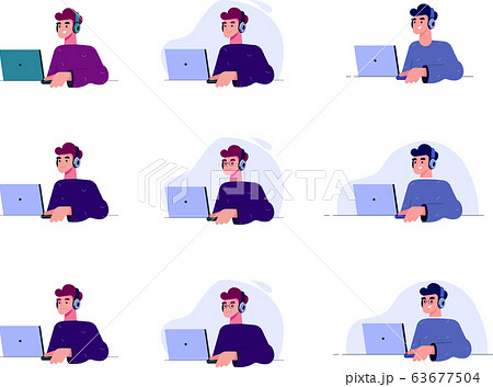young man works at a computer vector 63677504