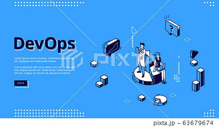 Devops isometric banner, development and operation 63679674