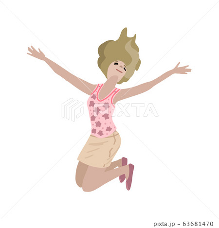 Jumping woman happy and smiling. Vector illustration 63681470