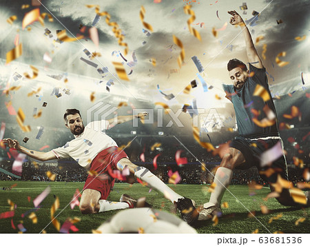 Professional sportsmen caught in moment of winning and confetti flying, motion and action Professional sportsmen caught in moment of winning and confetti flying, motion and action 63681536