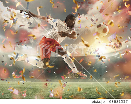 Professional sportsman caught in moment of winning and confetti flying, motion and action Professional sportsman caught in moment of winning and confetti flying, motion and action 63681537