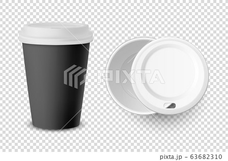 Vector 3d Realistic Black Disposable Closed and Opened Paper, Plastic Coffee Cup for Drinks with White Lid Set Closeup Isolated on Transparent Background. Design Template, Mockup. Top and Front View Vector 3d Realistic Black Disposable Closed and Opened Paper, Plastic Coffee Cup for Drinks with White Lid Set Closeup Isolated on Transparent Background. Design Template, Mockup. Top and Front View 63682310