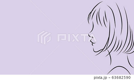 女性の横顔 パープル背景のシンプルおしゃれイラスト のイラスト素材