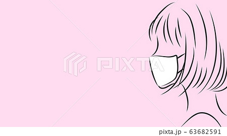 女性の横顔 ピンク背景のシンプルおしゃれイラストのイラスト素材