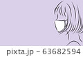 マスクをつけた女性の横顔。パープル背景のシンプルイラスト	 63682594
