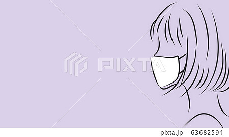 マスクをつけた女性の横顔 パープル背景のシンプルイラスト のイラスト素材