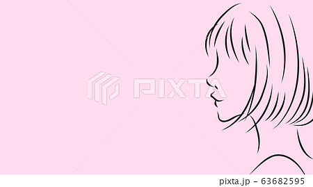 マスクをつけた女性の横顔 ピンク背景のシンプルイラストのイラスト素材