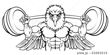 Eagle Mascot Weight Lifting Barbell Body Builder 63683019