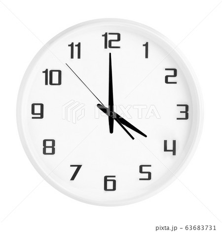 White round office clock showing four o'clock isolated on white background. 63683731