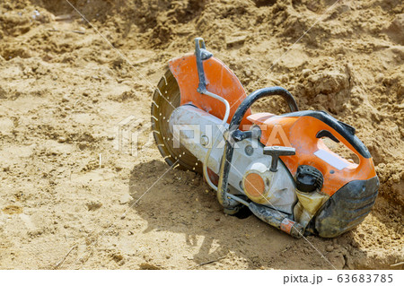 Concrete cutting with saw blade at construction 63683785