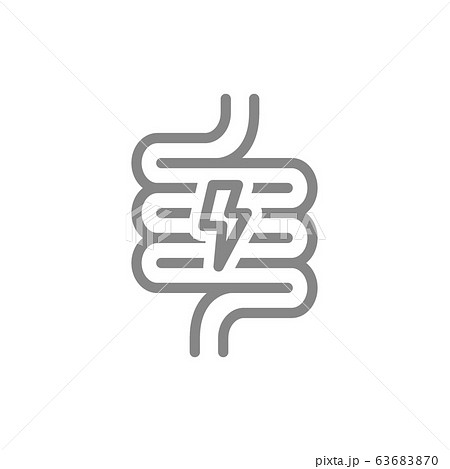 Intestine with acute pain line icon. Digestive tract disease, pain symptoms symbol 63683870