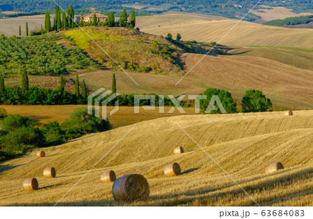 Late summer aerial landscape of valley in Tuscany Late summer aerial landscape of valley in Tuscany 63684083