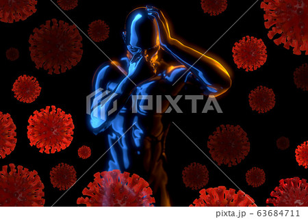 Man hold his nose and head Coronavirus Wuhan, China COVID-19 molecules flying around. Epidemic virus infection and the risk of life. Care of health. faith concept 3D illustration Man hold his nose and head Coronavirus Wuhan, China COVID-19 molecules flying around. Epidemic virus infection and the risk of life. Care of health. faith concept 3D illustration 63684711