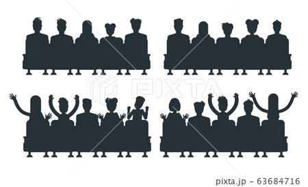 Silhouettes of people in cinema. Flat vector illustration. Silhouettes of people in cinema. Flat vector illustration. 63684716