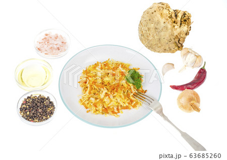 Dietary vegetarian salad with celery root. Photo 63685260