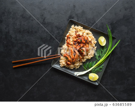 Spicy Chicken fry with basmati rice.  63685589