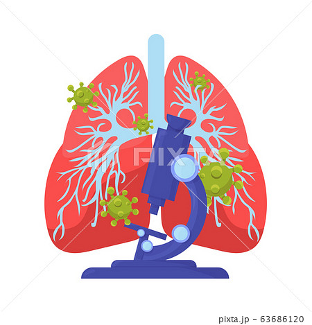 Coronavirus covid-19 icon for review report survey presentation template. Lungs with pneumonia coronavirus. 63686120
