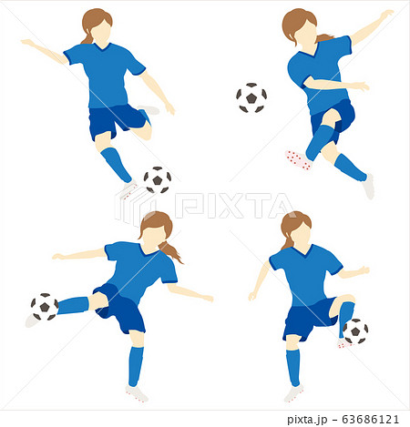 サッカーをする女性シンプルセット01 63686121