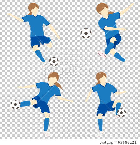 サッカーをする女性シンプルセット01 63686121