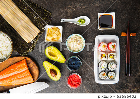 Japanese sushi food. 63686402