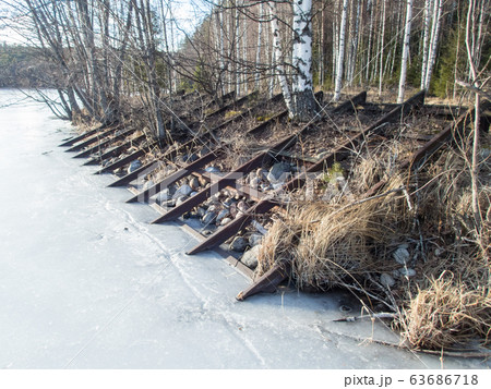 Metal bars at old timber rafting site 63686718