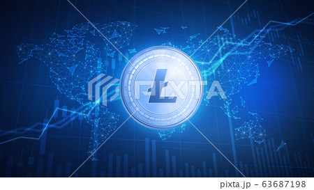 Litecoin coin on hud background with bull stock chart. 63687198
