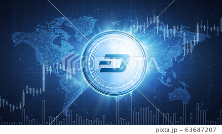 Dash coin on hud background with bull stock chart. 63687207