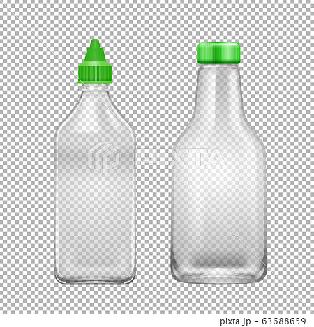 Two glass bottles with green lid on transparent 63688659