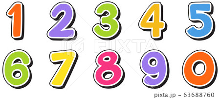 Font design for numbers one to zero on white 63688760