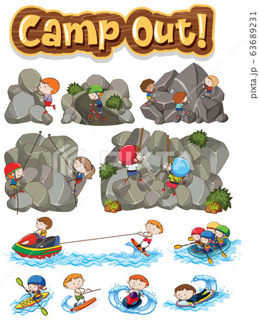 Font design for word camp out with kids doing 63689231