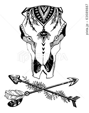 Cow, buffalo, bull skull in tribal style. Bohemian, boho vector illustration. Wild and free ethnic gypsy symbol. Cow, buffalo, bull skull in tribal style. Bohemian, boho vector illustration. Wild and free ethnic gypsy symbol. 63689887