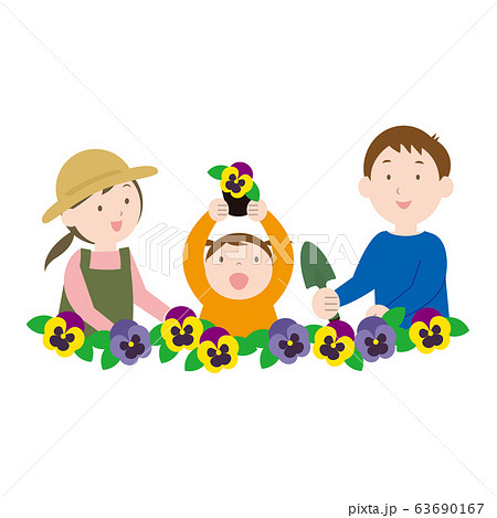 花を植える親子のイラスト素材