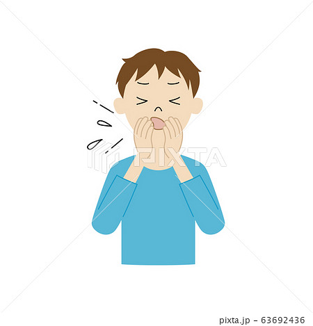 咳やくしゃみが出た時に手で口や鼻を覆う男の子のイラストのイラスト素材