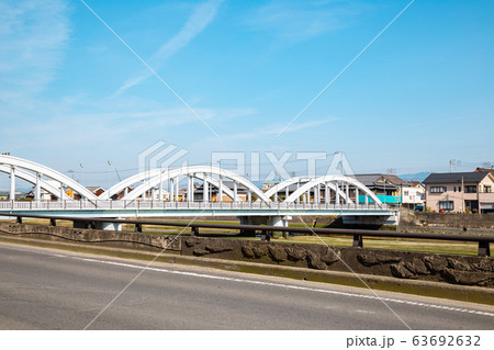 Kanonji village Sanka bridge with Saita river in Kagawa, Japan 63692632