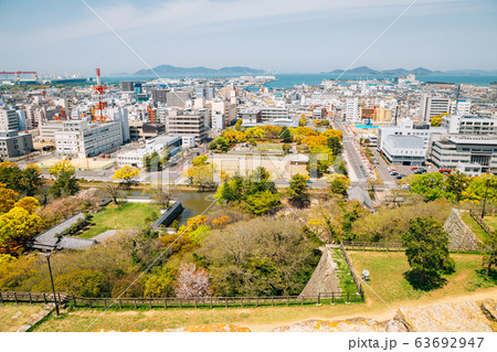 Marugame cityscape and Marugame castle park in Kagawa, Japan 63692947