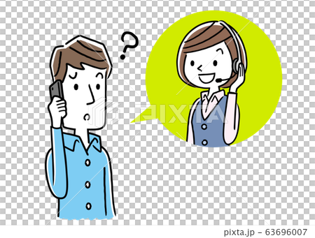 イラスト素材: コールセンター、オペレーターの女性と会話する男性 イラスト素材: コールセンター、オペレーターの女性と会話する男性 63696007