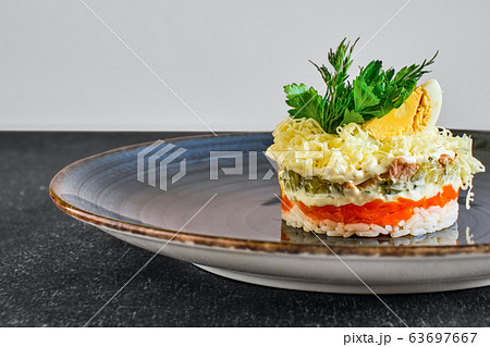 Close up view of  salad with rice, carrot 63697667