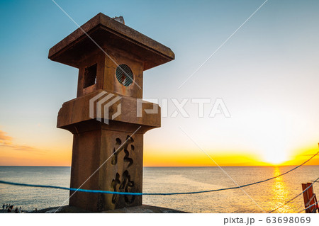 Enoshima island Chigogafuchi Marine Plateau sunset sea in kanagawa, Japan 63698069