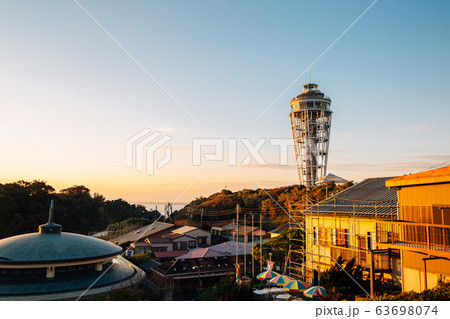 Enoshima island lighthouse and sunset view in kanagawa, Japan 63698074