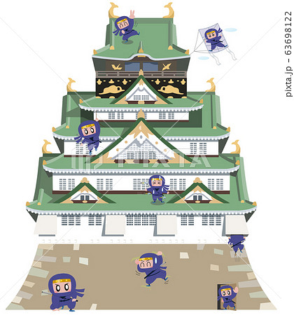 Osaka Castle And Ninja Character Stock Illustration